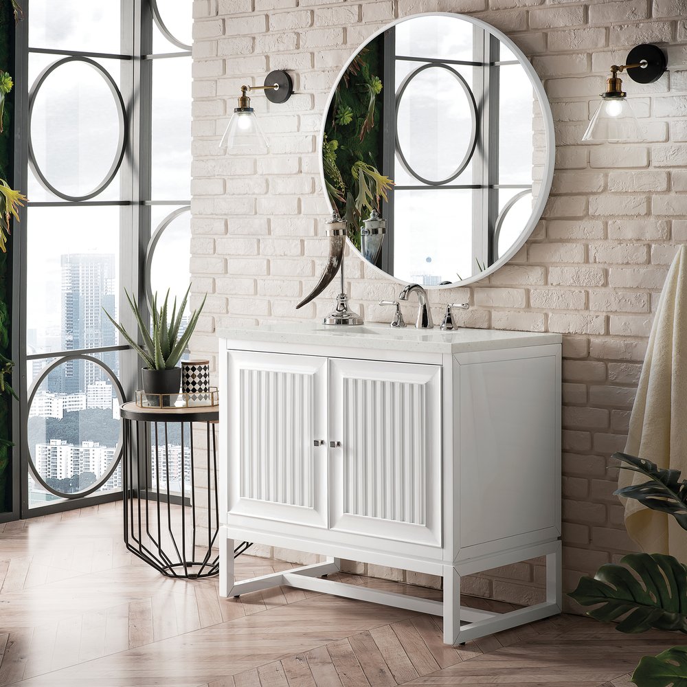 James Martin - Athens 36" Single Vanity, Glossy White w/ 3 CM Lime Delight Silestone Top - E645-V36-GW-3LDL view 4