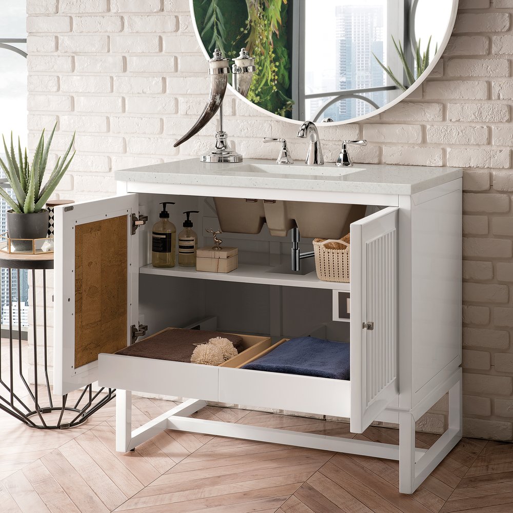 James Martin - Athens 36" Single Vanity, Glossy White w/ 3 CM Lime Delight Silestone Top - E645-V36-GW-3LDL view 6