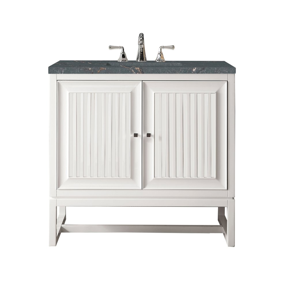 James Martin - Athens 36" Single Vanity, Glossy White w/ 3 CM Parisien Bleu Silestone Top - E645-V36-GW-3PBL view 1