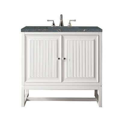 James Martin - Athens 36" Single Vanity, Glossy White w/ 3 CM Parisien Bleu Silestone Top - E645-V36-GW-3PBL view 1
