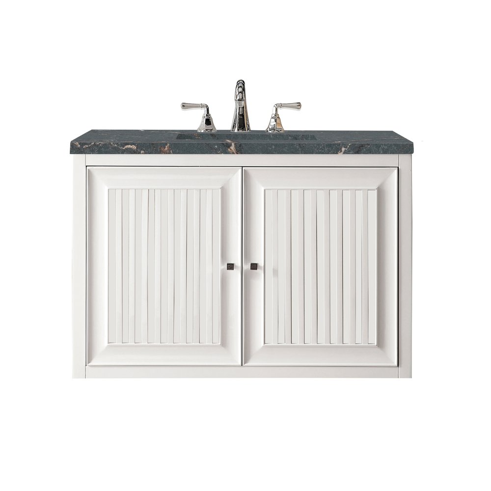 James Martin - Athens 36" Single Vanity, Glossy White w/ 3 CM Parisien Bleu Silestone Top - E645-V36-GW-3PBL view 2