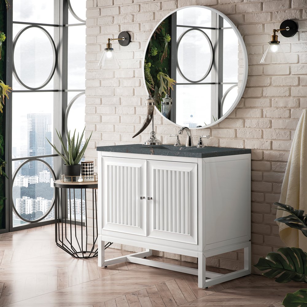 James Martin - Athens 36" Single Vanity, Glossy White w/ 3 CM Parisien Bleu Silestone Top - E645-V36-GW-3PBL view 4