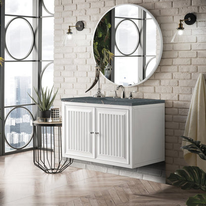 James Martin - Athens 36" Single Vanity, Glossy White w/ 3 CM Parisien Bleu Silestone Top - E645-V36-GW-3PBL view 5