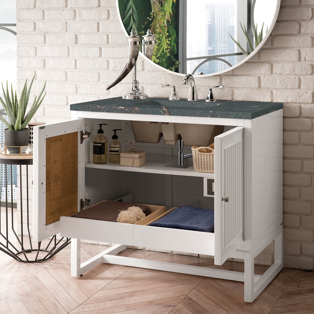 James Martin - Athens 36" Single Vanity, Glossy White w/ 3 CM Parisien Bleu Silestone Top - E645-V36-GW-3PBL view 6