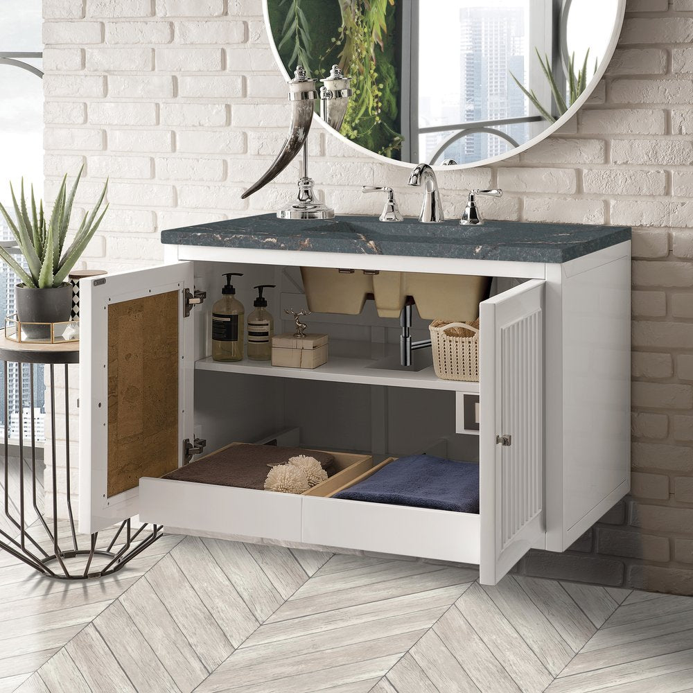 James Martin - Athens 36" Single Vanity, Glossy White w/ 3 CM Parisien Bleu Silestone Top - E645-V36-GW-3PBL view 7