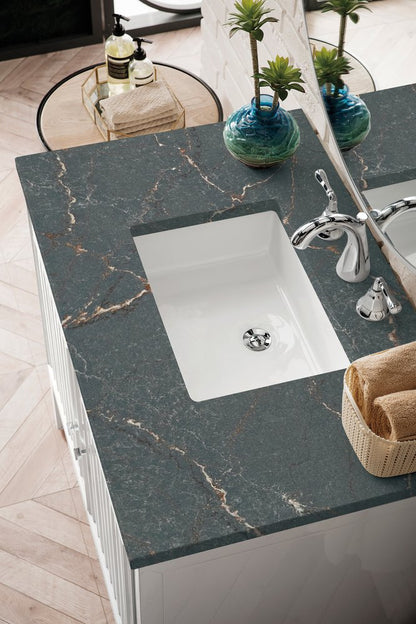 James Martin - Athens 36" Single Vanity, Glossy White w/ 3 CM Parisien Bleu Silestone Top - E645-V36-GW-3PBL view 8