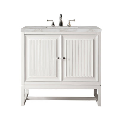 James Martin - Athens 36" Single Vanity, Glossy White w/ 3 CM Victorian Silver Silestone Top - E645-V36-GW-3VSL view 1