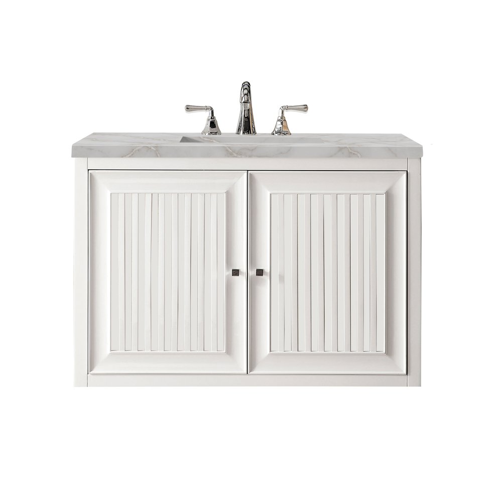 James Martin - Athens 36" Single Vanity, Glossy White w/ 3 CM Victorian Silver Silestone Top - E645-V36-GW-3VSL view 2