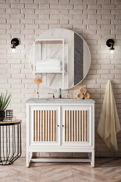 James Martin - Athens 36" Single Vanity, Glossy White w/ 3 CM Victorian Silver Silestone Top - E645-V36-GW-3VSL view 3