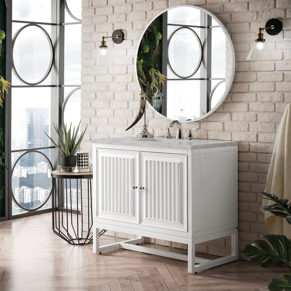 James Martin - Athens 36" Single Vanity, Glossy White w/ 3 CM Victorian Silver Silestone Top - E645-V36-GW-3VSL view 4
