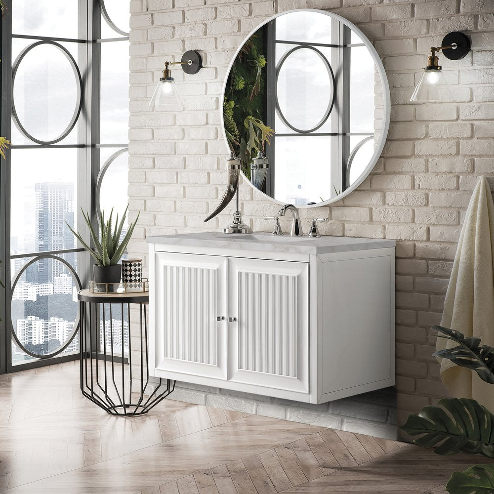 James Martin - Athens 36" Single Vanity, Glossy White w/ 3 CM Victorian Silver Silestone Top - E645-V36-GW-3VSL view 5