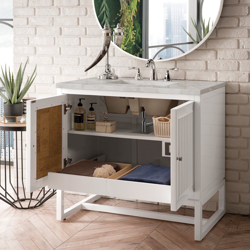 James Martin - Athens 36" Single Vanity, Glossy White w/ 3 CM Victorian Silver Silestone Top - E645-V36-GW-3VSL view 6