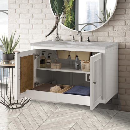 James Martin - Athens 36" Single Vanity, Glossy White w/ 3 CM Victorian Silver Silestone Top - E645-V36-GW-3VSL view 7