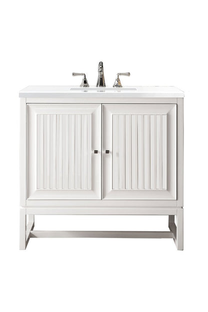 James Martin - Athens 36" Single Vanity, Glossy White w/ 3 CM White Zeus Silestone Top - E645-V36-GW-3WZ view 1