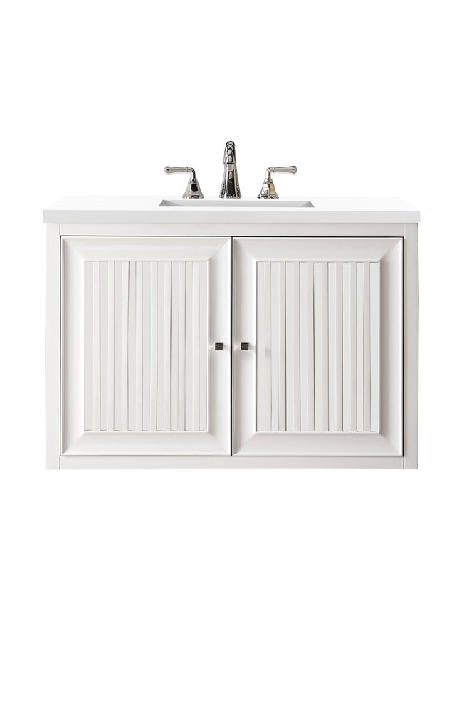 James Martin - Athens 36" Single Vanity, Glossy White w/ 3 CM White Zeus Silestone Top - E645-V36-GW-3WZ view 2