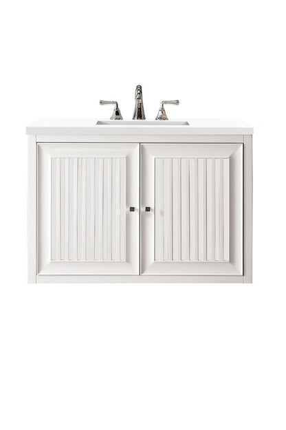 James Martin - Athens 36" Single Vanity, Glossy White w/ 3 CM White Zeus Silestone Top - E645-V36-GW-3WZ view 2