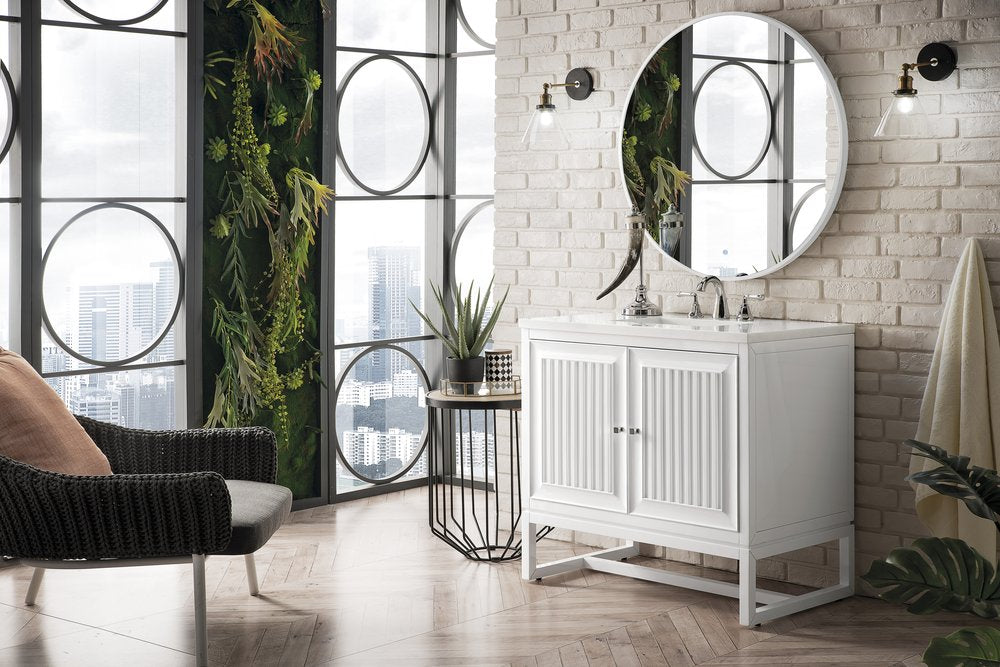 James Martin - Athens 36" Single Vanity, Glossy White w/ 3 CM White Zeus Silestone Top - E645-V36-GW-3WZ view 4
