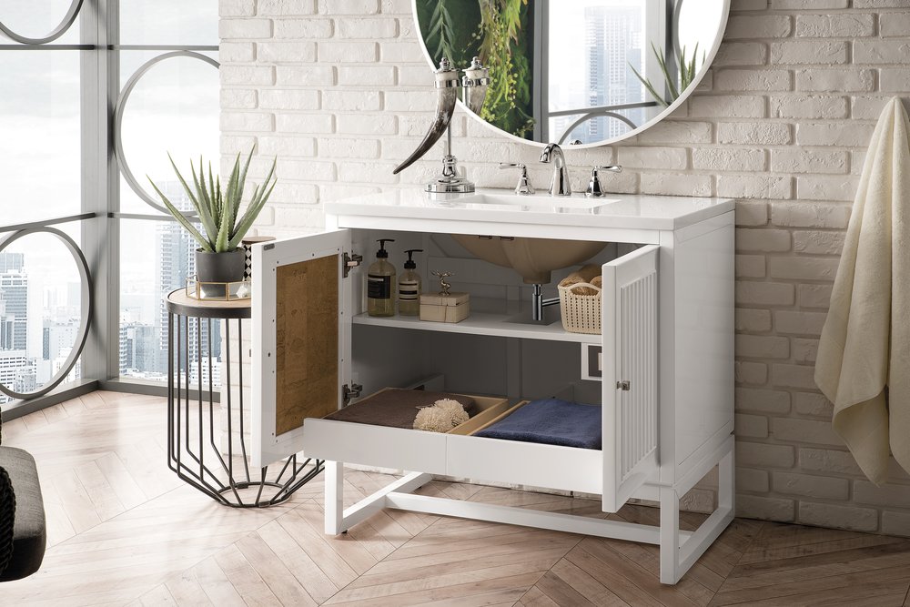 James Martin - Athens 36" Single Vanity, Glossy White w/ 3 CM White Zeus Silestone Top - E645-V36-GW-3WZ view 5