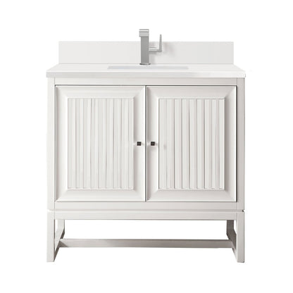 James Martin - Athens 36" Single Vanity, Glossy White w/ Single Hole 3 CM White Zeus Silestone Top & Backsplash - E645-V36-GW-1WZ view 1