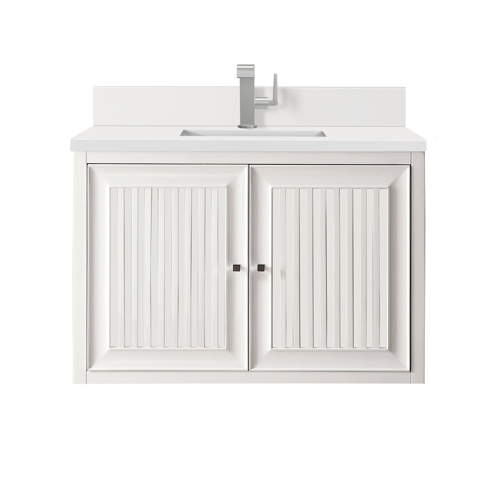 James Martin - Athens 36" Single Vanity, Glossy White w/ Single Hole 3 CM White Zeus Silestone Top & Backsplash - E645-V36-GW-1WZ view 2