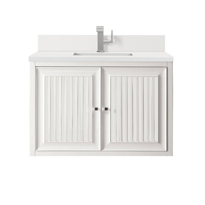 James Martin - Athens 36" Single Vanity, Glossy White w/ Single Hole 3 CM White Zeus Silestone Top & Backsplash - E645-V36-GW-1WZ view 2