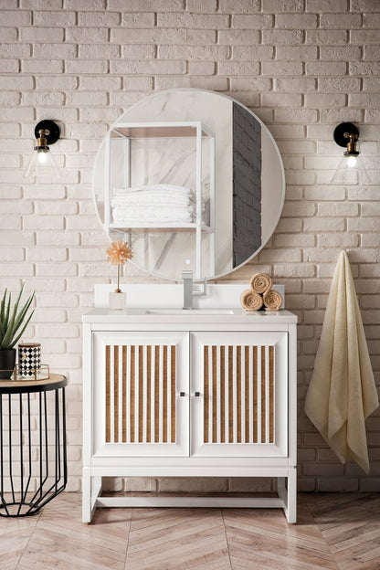 James Martin - Athens 36" Single Vanity, Glossy White w/ Single Hole 3 CM White Zeus Silestone Top & Backsplash - E645-V36-GW-1WZ view 3