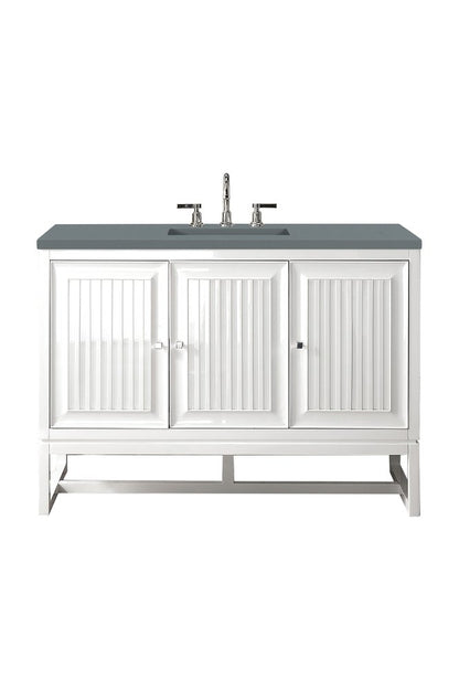 James Martin - Athens 48" Single Vanity, Glossy White w/ 3 CM Cala Blue Top - E645-V48-GW-3CBL view 1