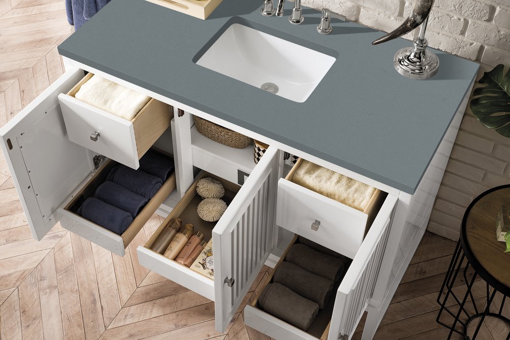 James Martin - Athens 48" Single Vanity, Glossy White w/ 3 CM Cala Blue Top - E645-V48-GW-3CBL view 4