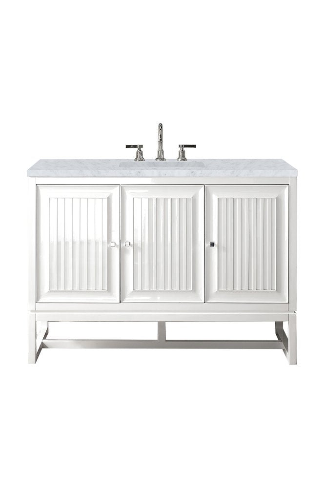 James Martin - Athens 48" Single Vanity, Glossy White w/ 3 CM Carrara White Top - E645-V48-GW-3CAR view 1