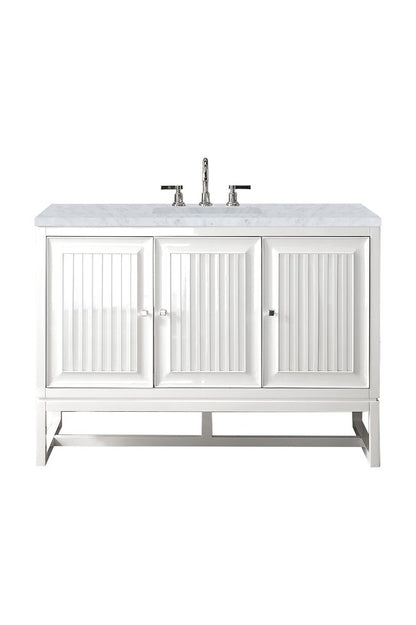James Martin - Athens 48" Single Vanity, Glossy White w/ 3 CM Carrara White Top - E645-V48-GW-3CAR view 1