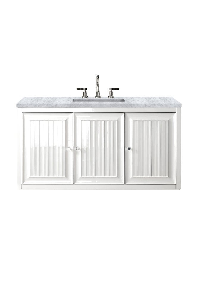 James Martin - Athens 48" Single Vanity, Glossy White w/ 3 CM Carrara White Top - E645-V48-GW-3CAR view 2