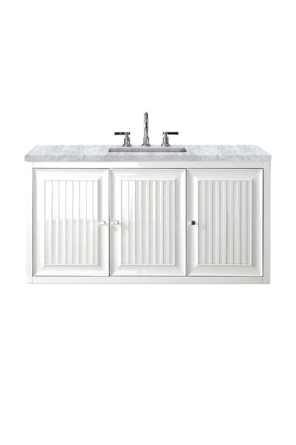 James Martin - Athens 48" Single Vanity, Glossy White w/ 3 CM Carrara White Top - E645-V48-GW-3CAR view 2