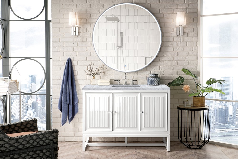 James Martin - Athens 48" Single Vanity, Glossy White w/ 3 CM Carrara White Top - E645-V48-GW-3CAR view 4