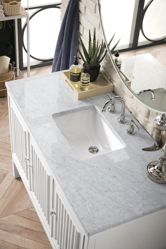 James Martin - Athens 48" Single Vanity, Glossy White w/ 3 CM Carrara White Top - E645-V48-GW-3CAR view 5