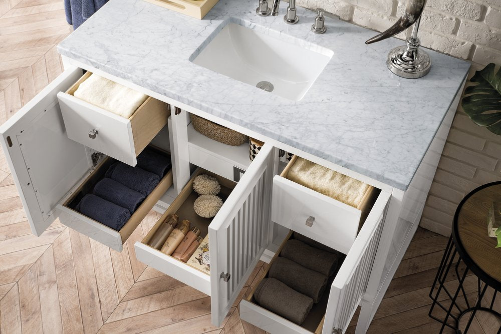 James Martin - Athens 48" Single Vanity, Glossy White w/ 3 CM Carrara White Top - E645-V48-GW-3CAR view 6