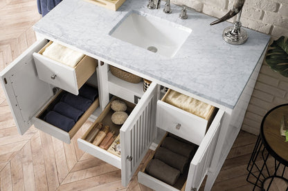 James Martin - Athens 48" Single Vanity, Glossy White w/ 3 CM Carrara White Top - E645-V48-GW-3CAR view 6