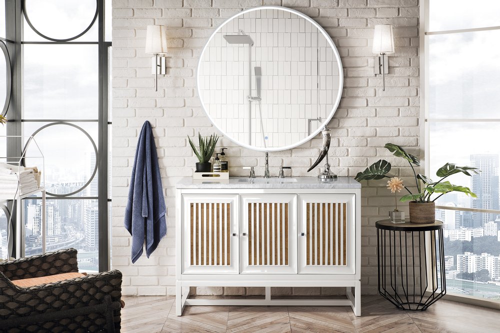 James Martin - Athens 48" Single Vanity, Glossy White w/ 3 CM Carrara White Top - E645-V48-GW-3CAR view 7