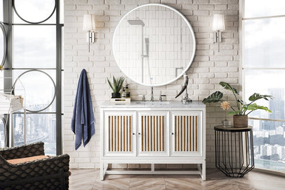 James Martin - Athens 48" Single Vanity, Glossy White w/ 3 CM Carrara White Top - E645-V48-GW-3CAR view 7