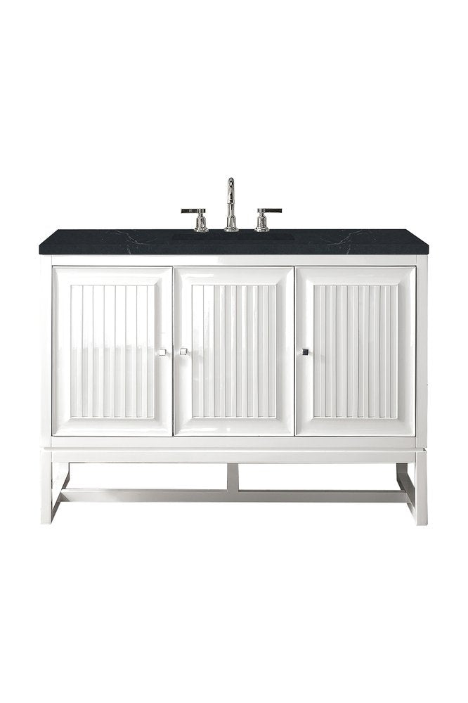 James Martin - Athens 48" Single Vanity, Glossy White w/ 3 CM Charcoal Soapstone Silestone Top - E645-V48-GW-3CSP view 1