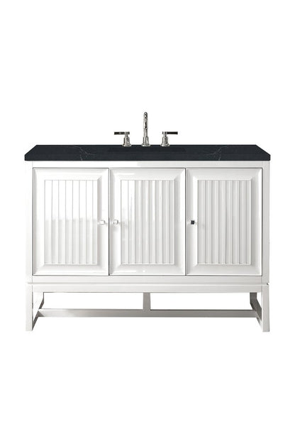 James Martin - Athens 48" Single Vanity, Glossy White w/ 3 CM Charcoal Soapstone Silestone Top - E645-V48-GW-3CSP view 1