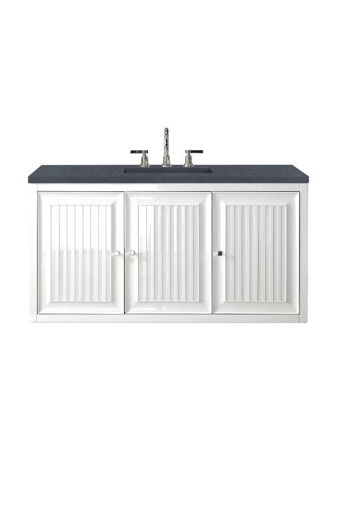 James Martin - Athens 48" Single Vanity, Glossy White w/ 3 CM Charcoal Soapstone Silestone Top - E645-V48-GW-3CSP view 2