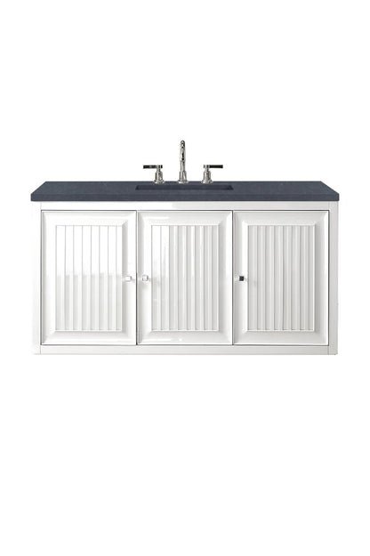 James Martin - Athens 48" Single Vanity, Glossy White w/ 3 CM Charcoal Soapstone Silestone Top - E645-V48-GW-3CSP view 2