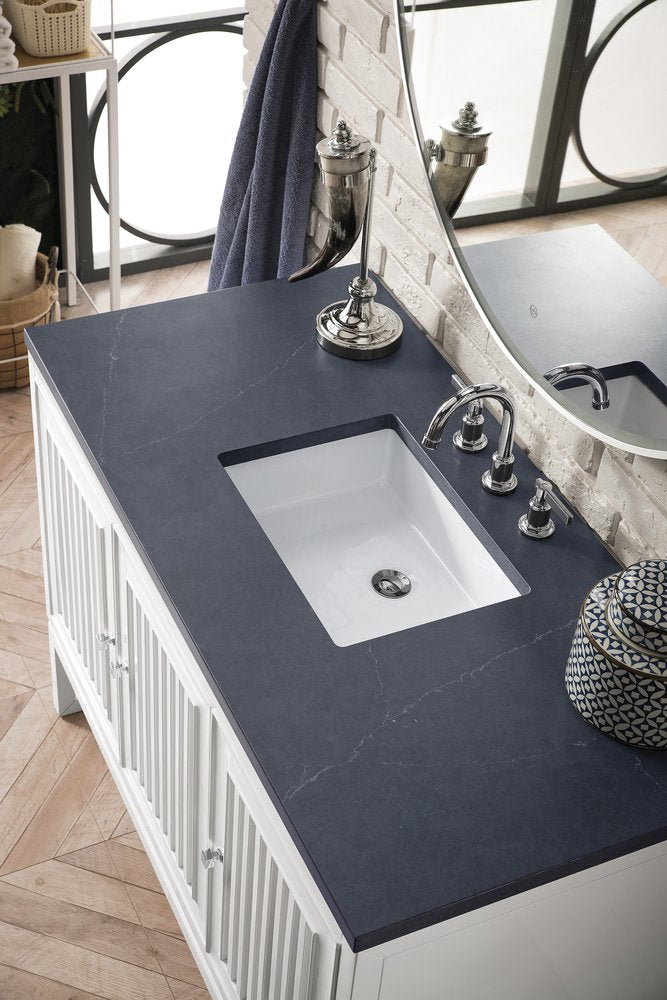 James Martin - Athens 48" Single Vanity, Glossy White w/ 3 CM Charcoal Soapstone Silestone Top - E645-V48-GW-3CSP view 4