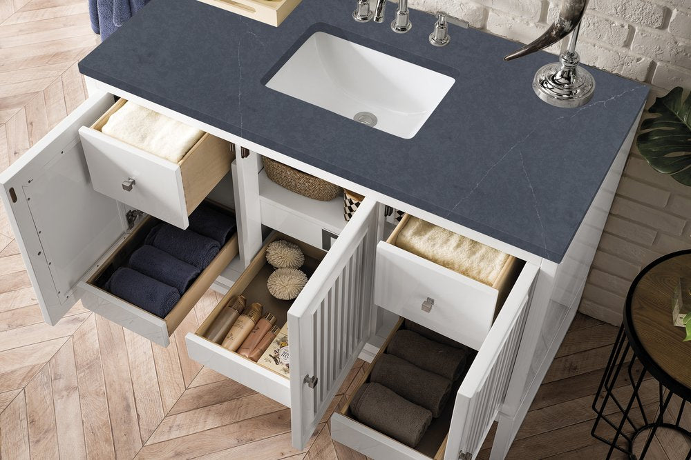 James Martin - Athens 48" Single Vanity, Glossy White w/ 3 CM Charcoal Soapstone Silestone Top - E645-V48-GW-3CSP view 5