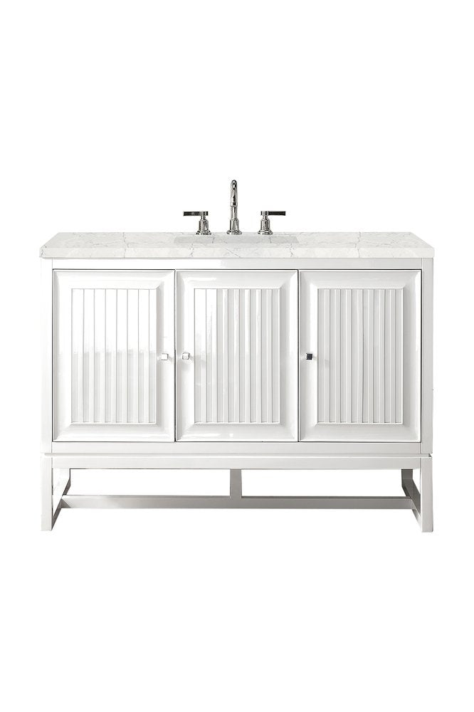 James Martin - Athens 48" Single Vanity, Glossy White w/ 3 CM Eternal Jasmine Pearl Silestone Top - E645-V48-GW-3EJP view 1