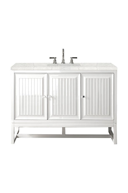 James Martin - Athens 48" Single Vanity, Glossy White w/ 3 CM Eternal Jasmine Pearl Silestone Top - E645-V48-GW-3EJP view 1