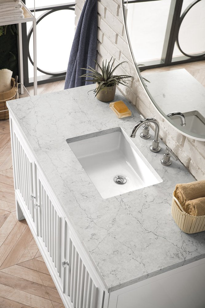 James Martin - Athens 48" Single Vanity, Glossy White w/ 3 CM Eternal Jasmine Pearl Silestone Top - E645-V48-GW-3EJP view 4