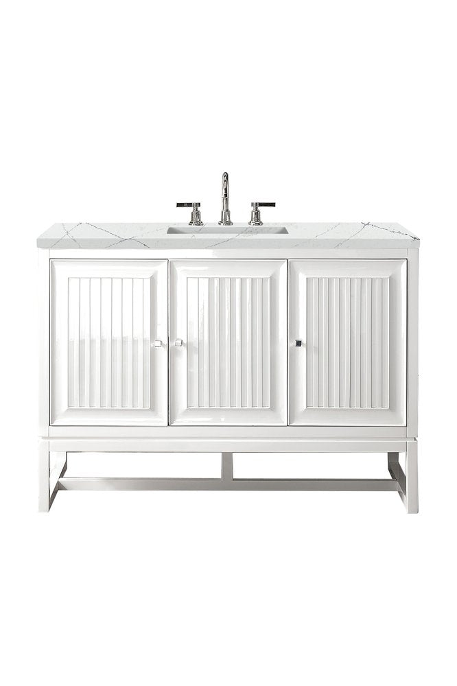 James Martin - Athens 48" Single Vanity, Glossy White w/ 3 CM Ethereal Noctis Top - E645-V48-GW-3ENC view 1
