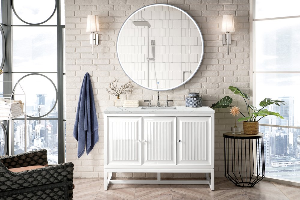 James Martin - Athens 48" Single Vanity, Glossy White w/ 3 CM Ethereal Noctis Top - E645-V48-GW-3ENC view 2