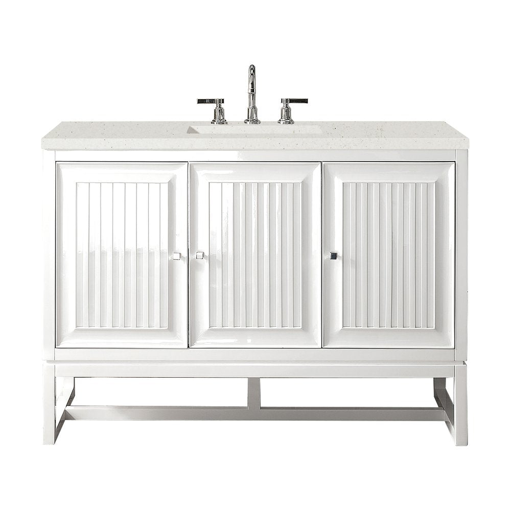 James Martin - Athens 48" Single Vanity, Glossy White w/ 3 CM Lime Delight Silestone Top - E645-V48-GW-3LDL view 1